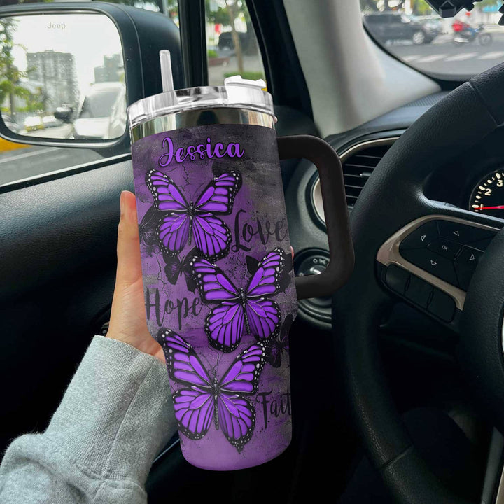 Purple Butterfly Custom Stanley Quencher 40oz Stainless Steel Tumbler With Handle