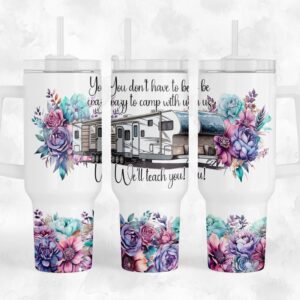 Purple Floral Camping Custom Stanley Quencher 40oz Stainless Steel Tumbler With Handle
