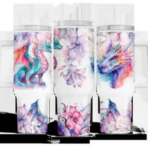 Purple Floral Dragon Custom Stanley Quencher 40oz Stainless Steel Tumbler With Handle