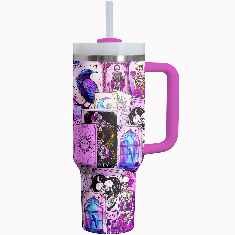 Purple Mystic Skulls Tarot Custom Stanley Quencher 40oz Stainless Steel Tumbler With Handle