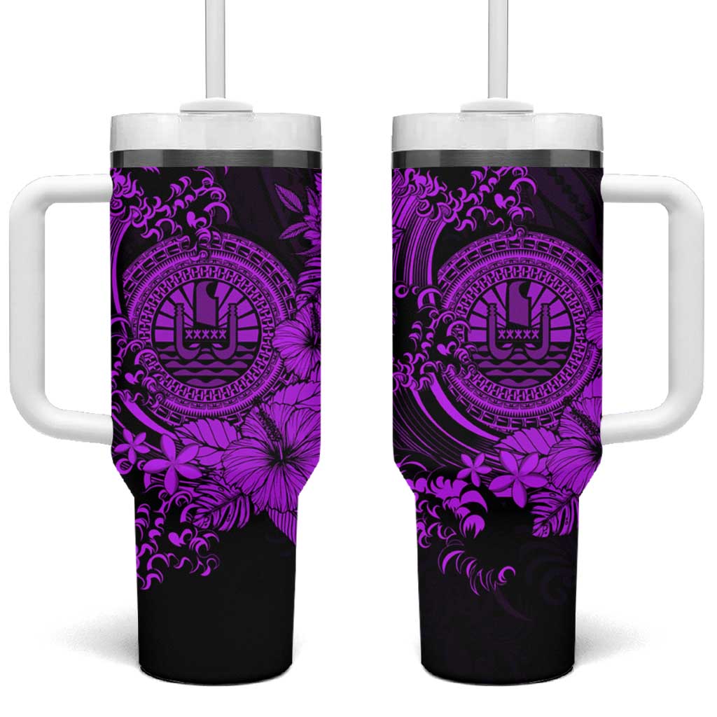 Purple Polynesian Tahiti Island The Wave of Water Custom Stanley Quencher 40oz Stainless Steel Tumbler With Handle