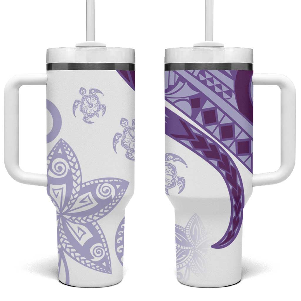 Purple Polynesian Tribal Turtle Floral Custom Stanley Quencher 40oz Stainless Steel Tumbler With Handle