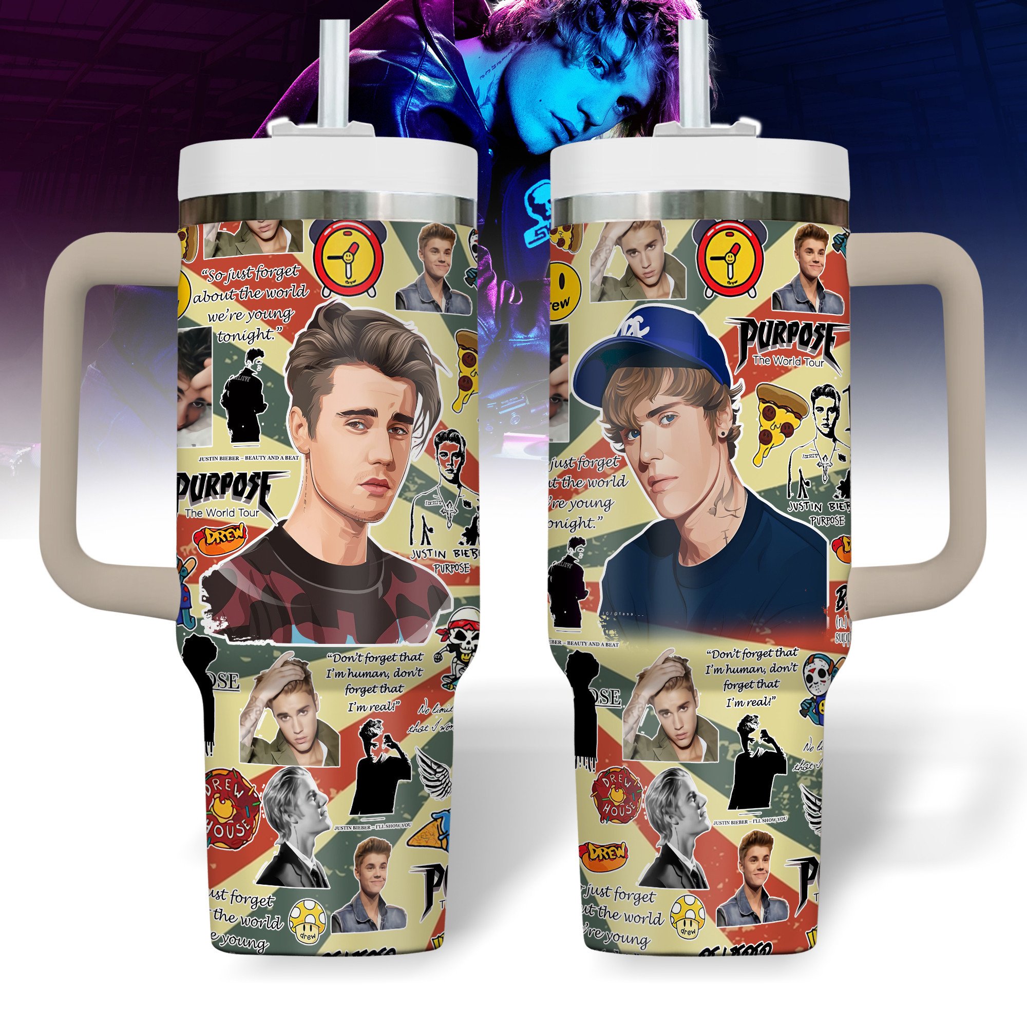 Purpose by Justin Bieber Music Custom Stanley Quencher 40oz Stainless Steel Tumbler With Handle