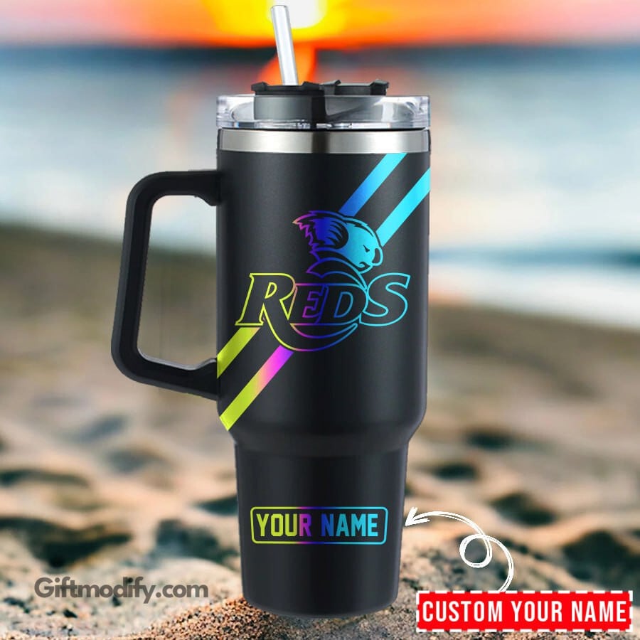 Queensland Reds Super Rugby Hologram Logo Custom Stanley Quencher 40oz Stainless Steel Tumbler With Handle