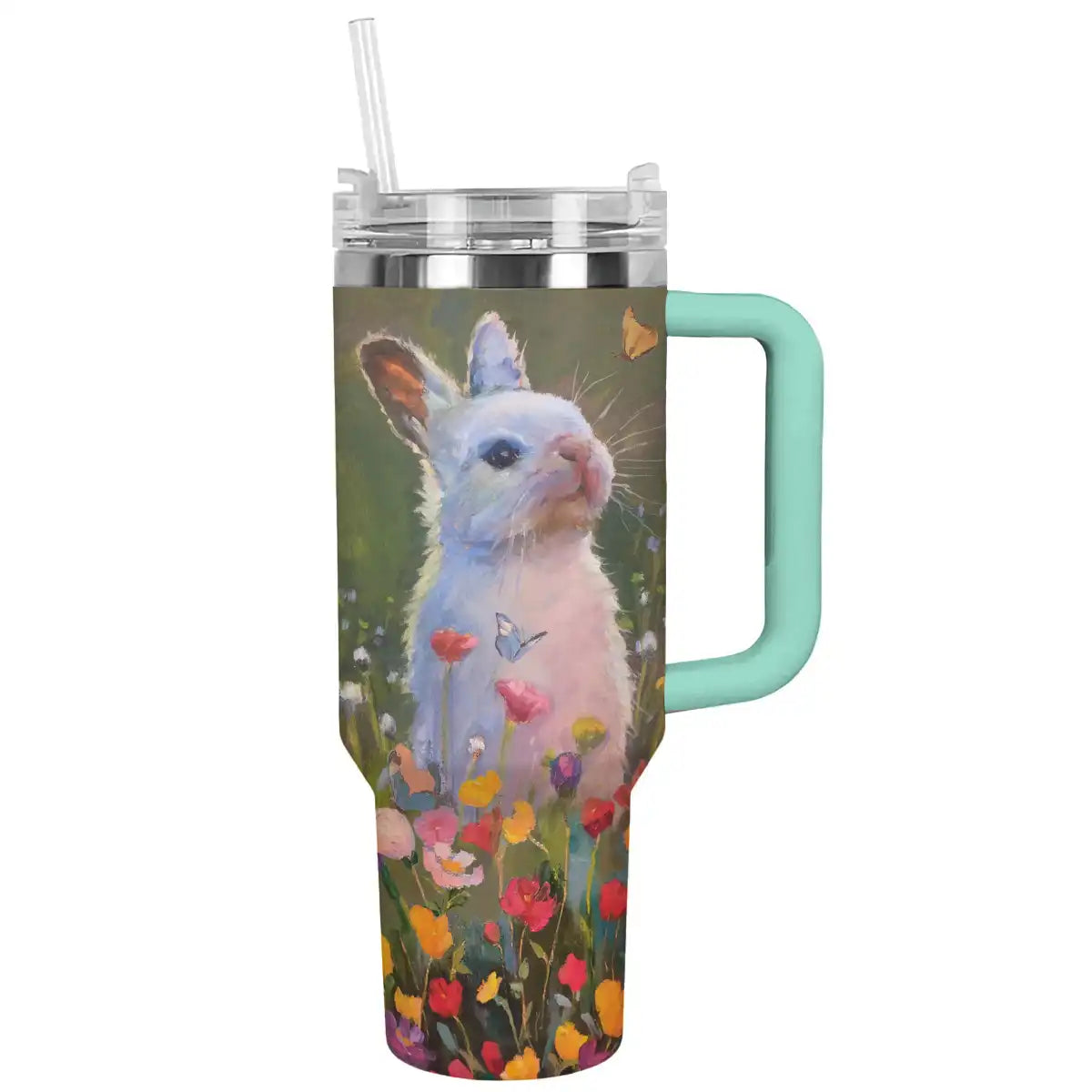 Rabbit Custom Stanley Quencher 40oz Stainless Steel Tumbler With Handle