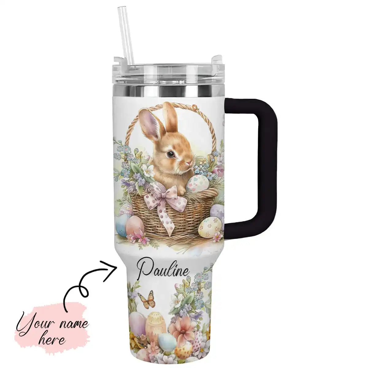 Rabbit Custom Stanley Quencher 40oz Stainless Steel Tumbler With Handle