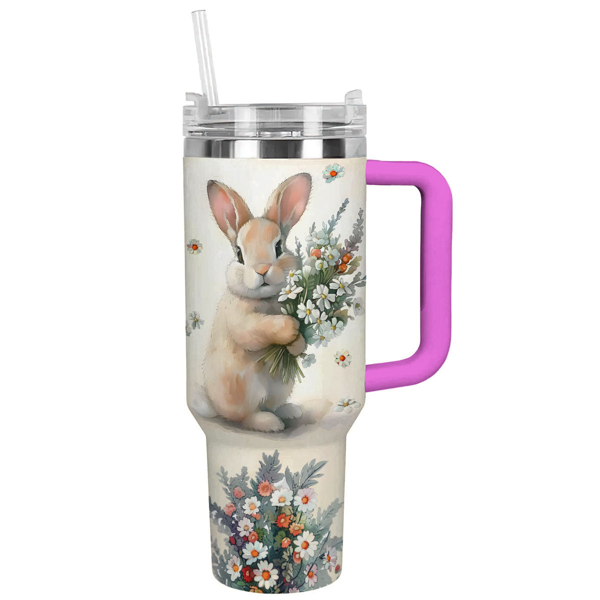 Rabbit Custom Stanley Quencher 40oz Stainless Steel Tumbler With Handle