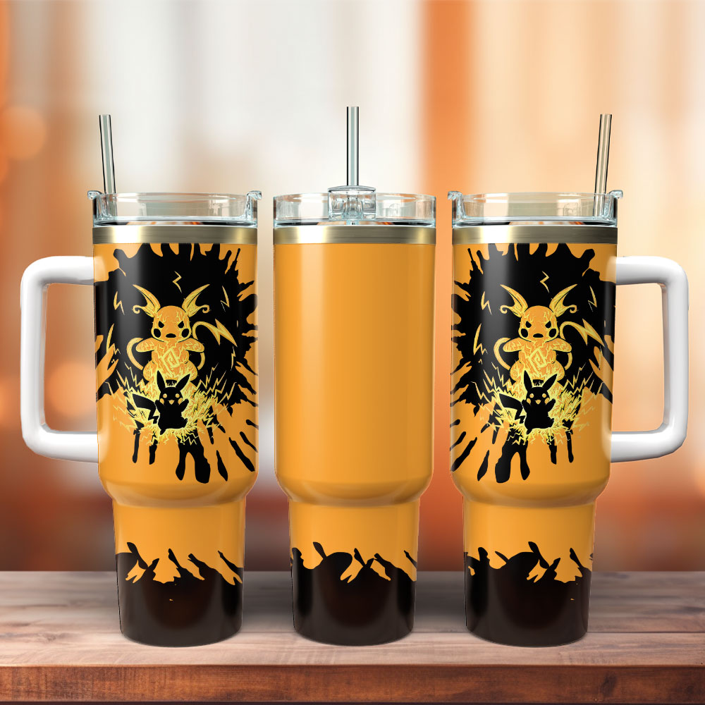 Raichu Pokemon Anime Custom Stanley Quencher 40oz Stainless Steel Tumbler With Handle
