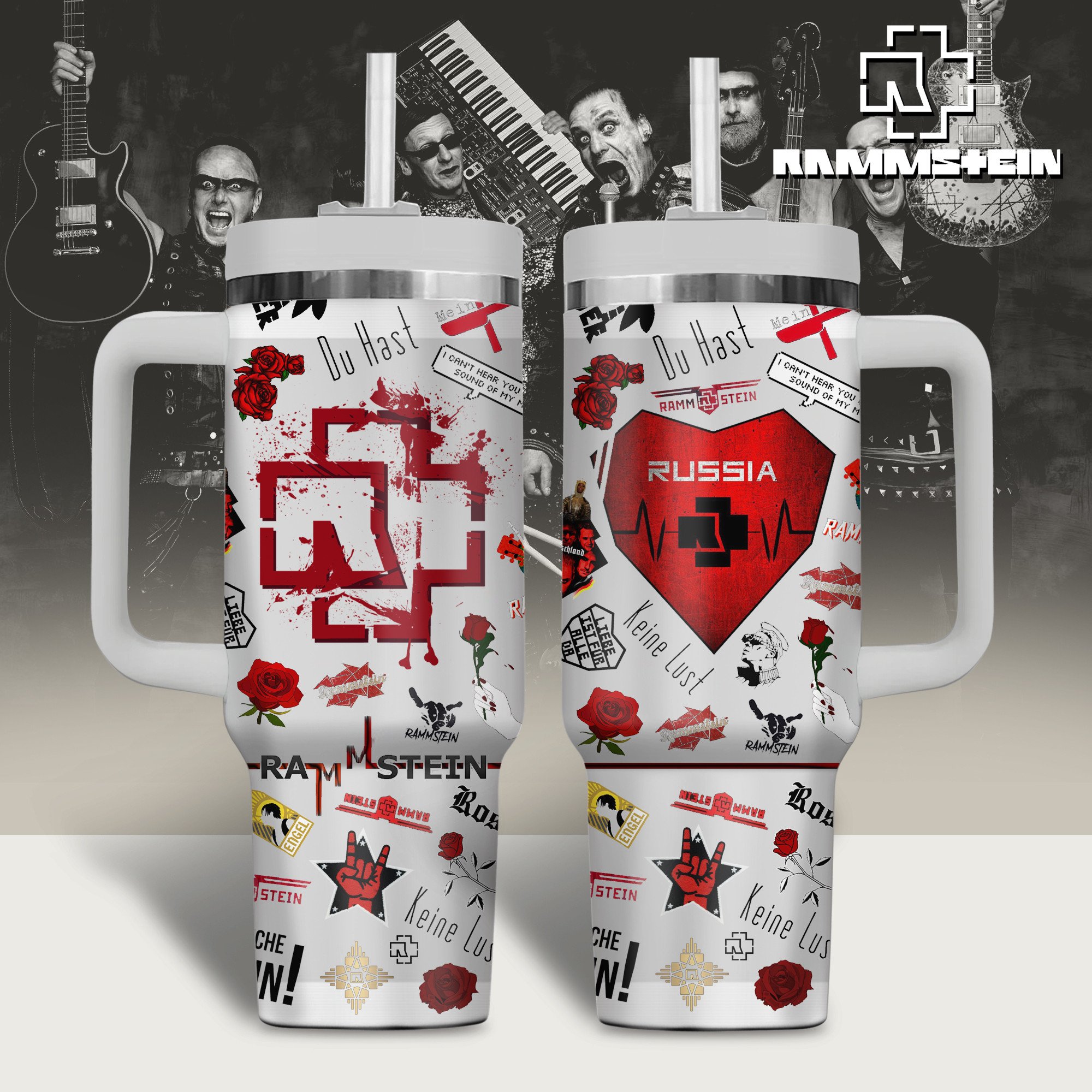 Rammstein Music Custom Stanley Quencher 40oz Stainless Steel Tumbler With Handle