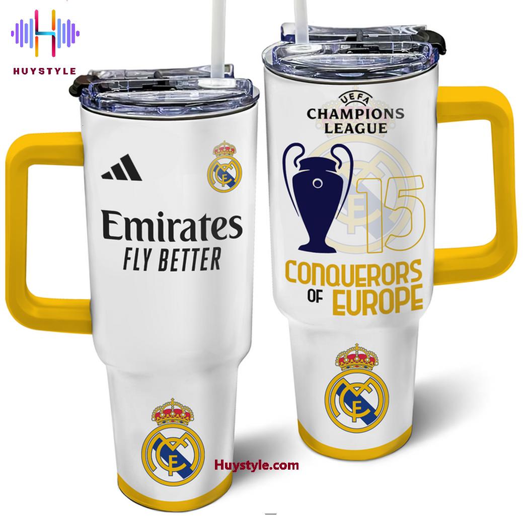 Real Madrid UEFA Champions Custom Stanley Quencher 40oz Stainless Steel Tumbler With Handle