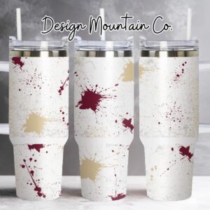 Red and Gold Splatter Custom Stanley Quencher 40oz Stainless Steel Tumbler With Handle