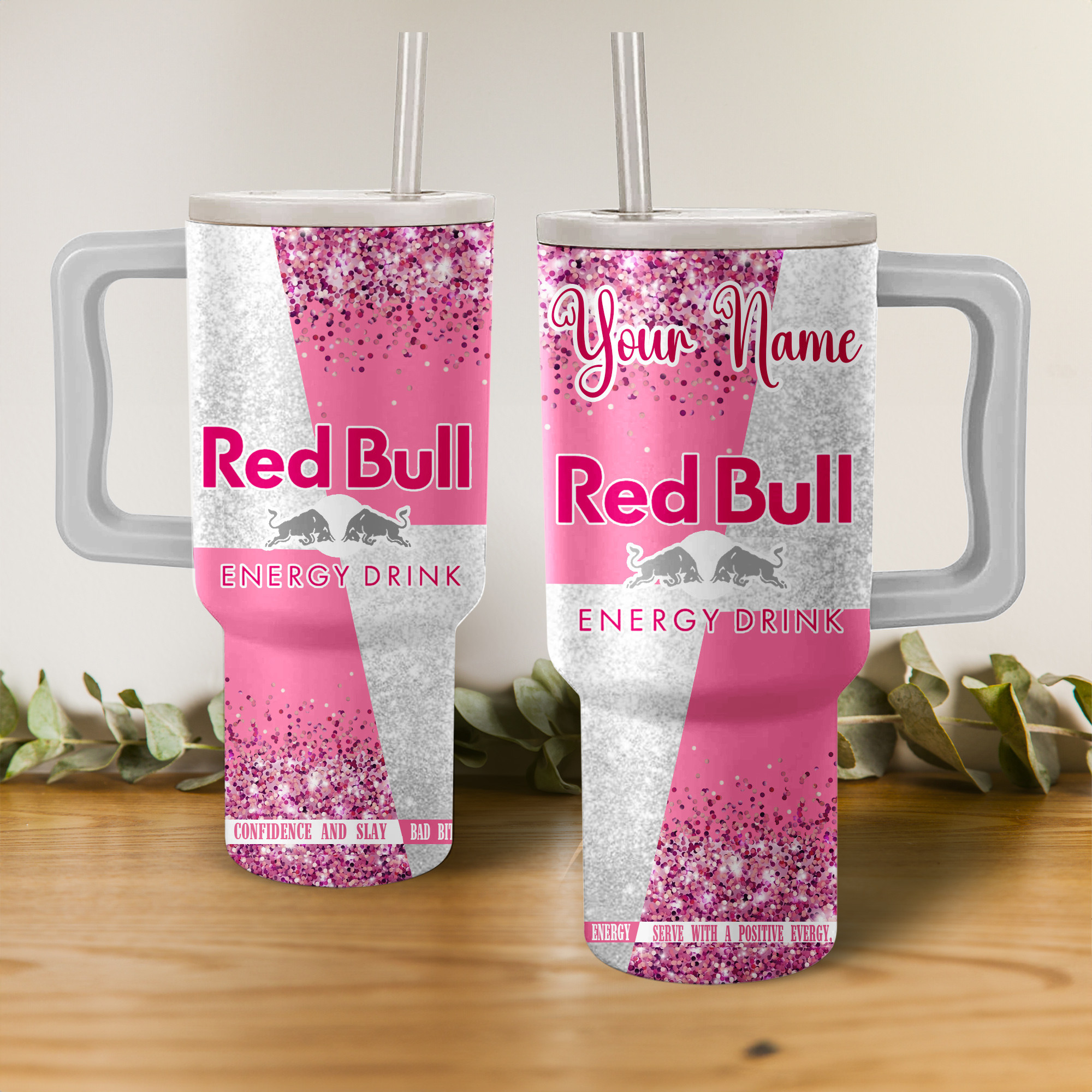 Red Bull Energy Drink Custom Stanley Quencher 40oz Stainless Steel Tumbler With Handle