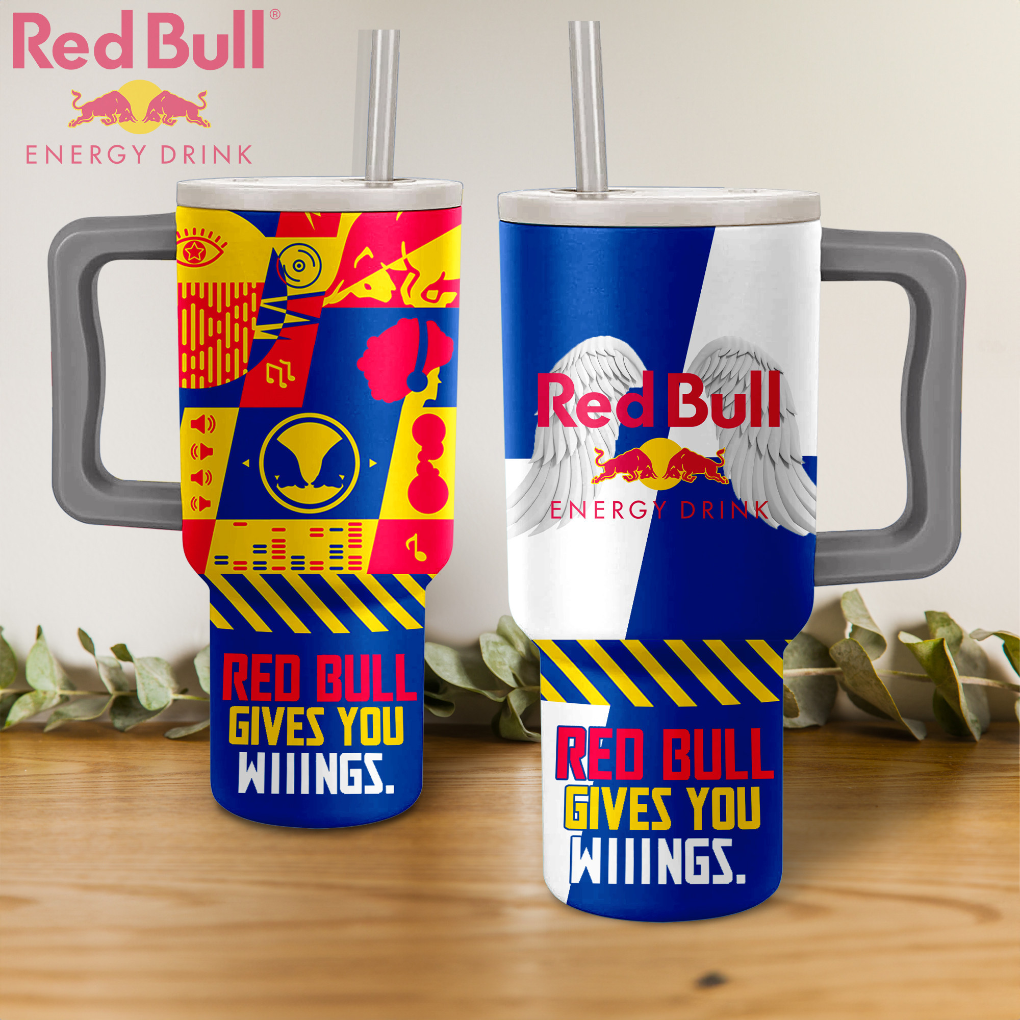 Red Bull Energy Drink Custom Stanley Quencher 40oz Stainless Steel Tumbler With Handle