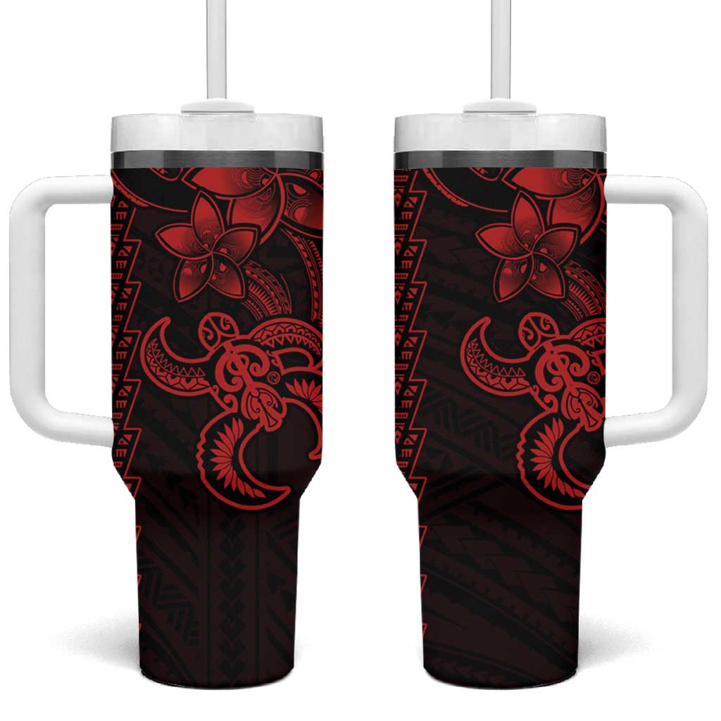 Red Hawaiian Kakau Turtle Polynesian Tribal Custom Stanley Quencher 40oz Stainless Steel Tumbler With Handle