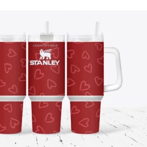 Red Heart Valentines Gift Custom Stanley Quencher 40oz Stainless Steel Tumbler With Handle