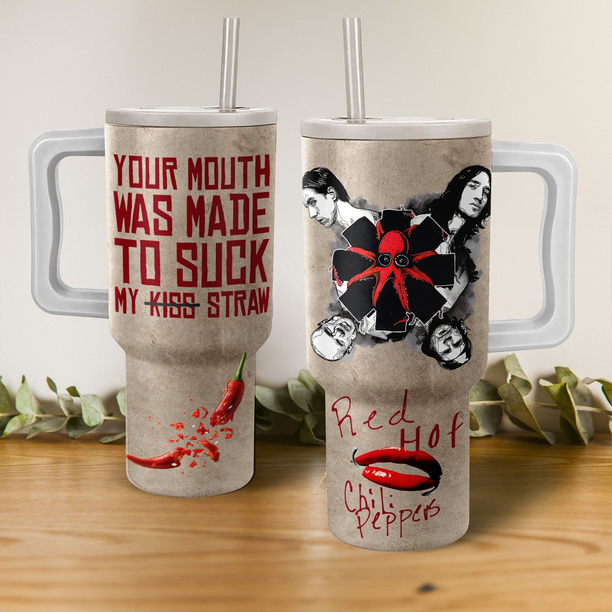 Red Hot Chili Peppers Music Custom Stanley Quencher 40oz Stainless Steel Tumbler With Handle