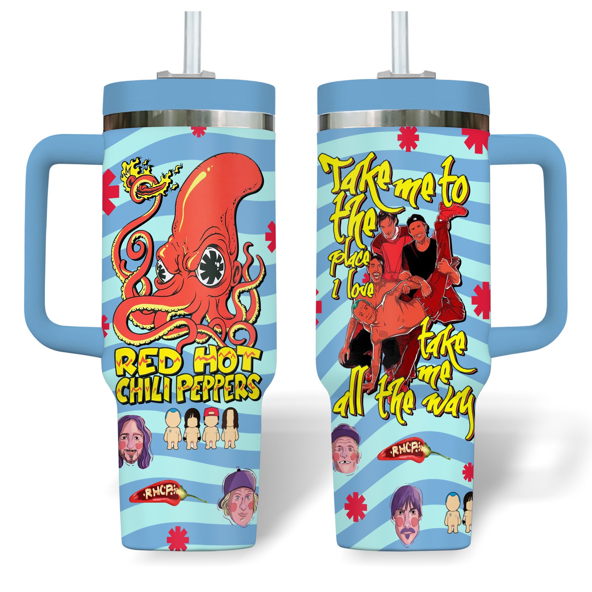 Red Hot Chili Peppers Music Custom Stanley Quencher 40oz Stainless Steel Tumbler With Handle