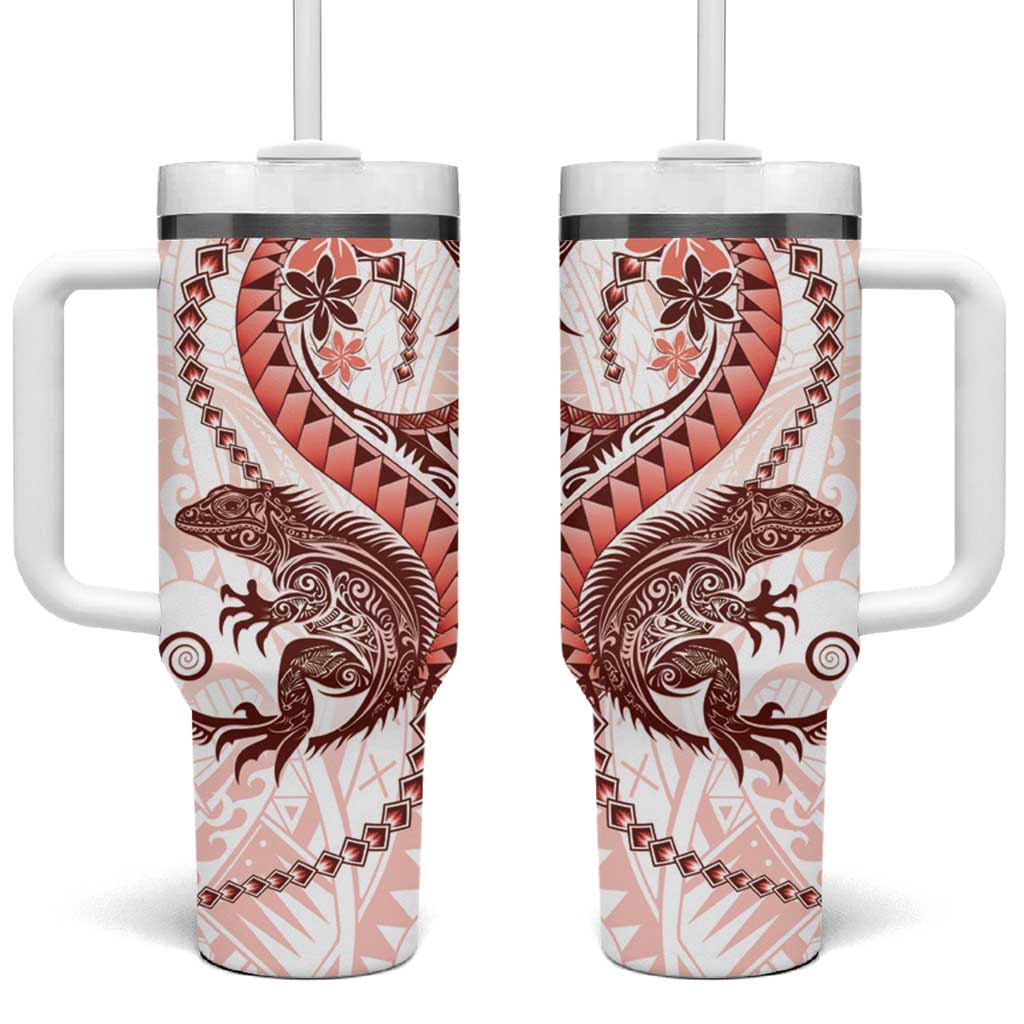 Red Maori Tuatara Luxury Pastel Custom Stanley Quencher 40oz Stainless Steel Tumbler With Handle