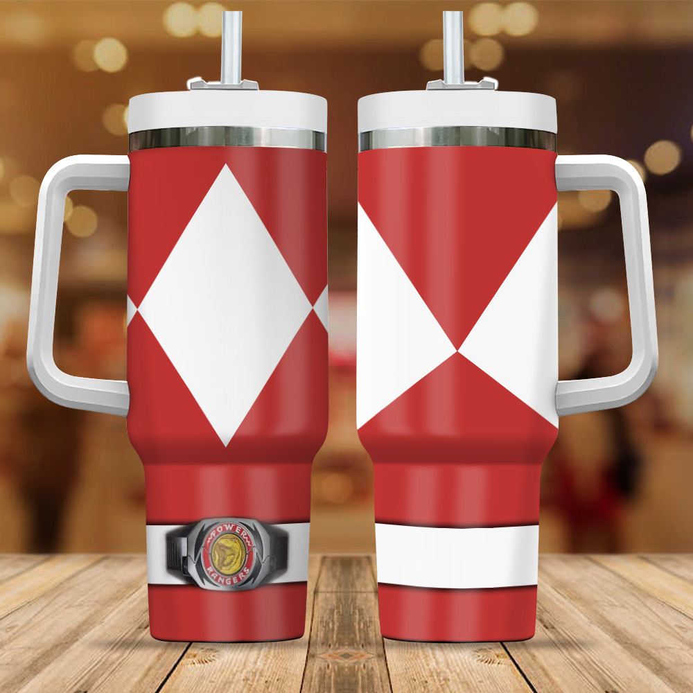 Red MIGHTY MORPHIN Power Rangers Movies Custom Stanley Quencher 40oz Stainless Steel Tumbler With Handle