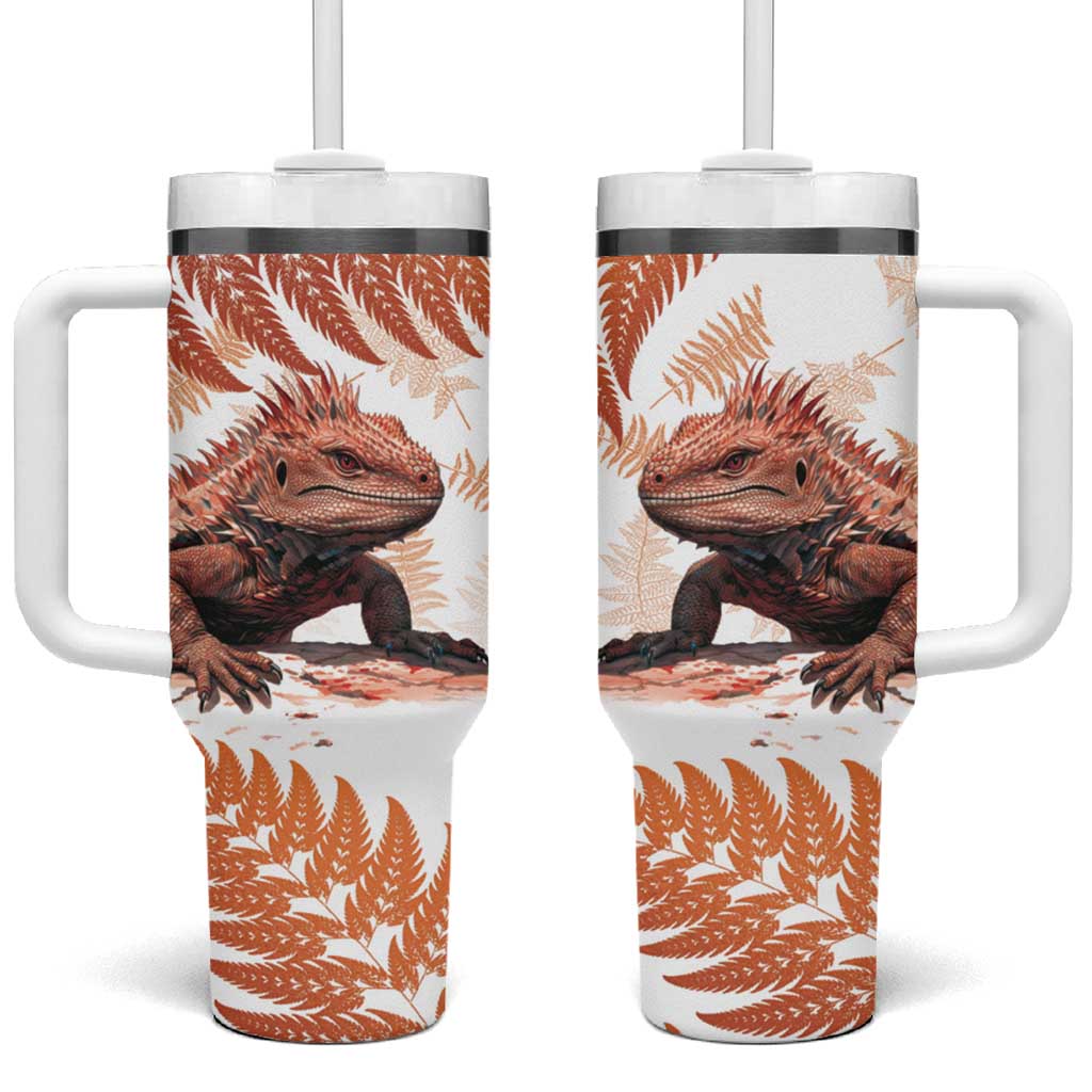 Red New Zealand Tuatara Aotearoa Sphenodon Punctatus Silver Fern Custom Stanley Quencher 40oz Stainless Steel Tumbler With Handle