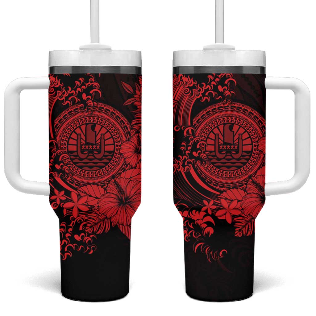 Red Polynesian Tahiti Island The Wave of Water Custom Stanley Quencher 40oz Stainless Steel Tumbler With Handle