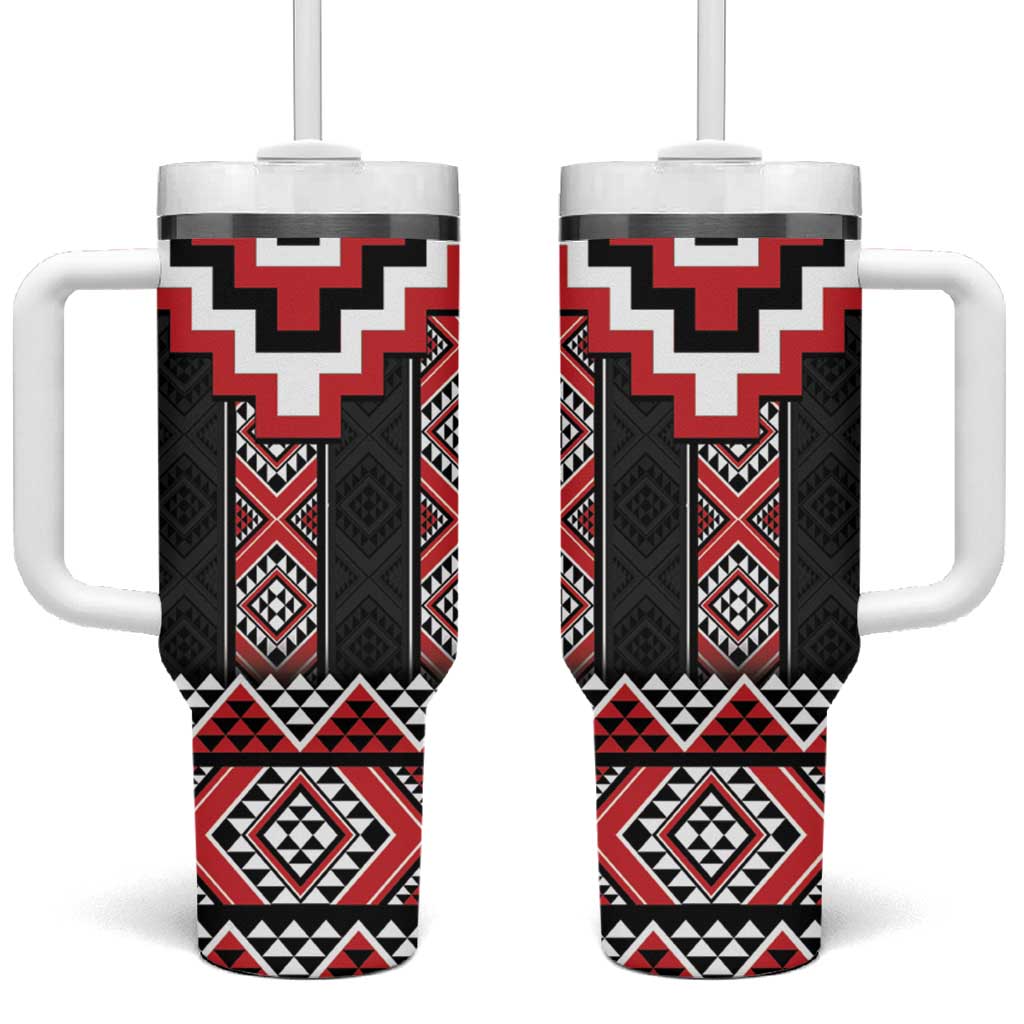 Red Taniko Aotearoa Niho Taniwha Mix Poutama Custom Stanley Quencher 40oz Stainless Steel Tumbler With Handle