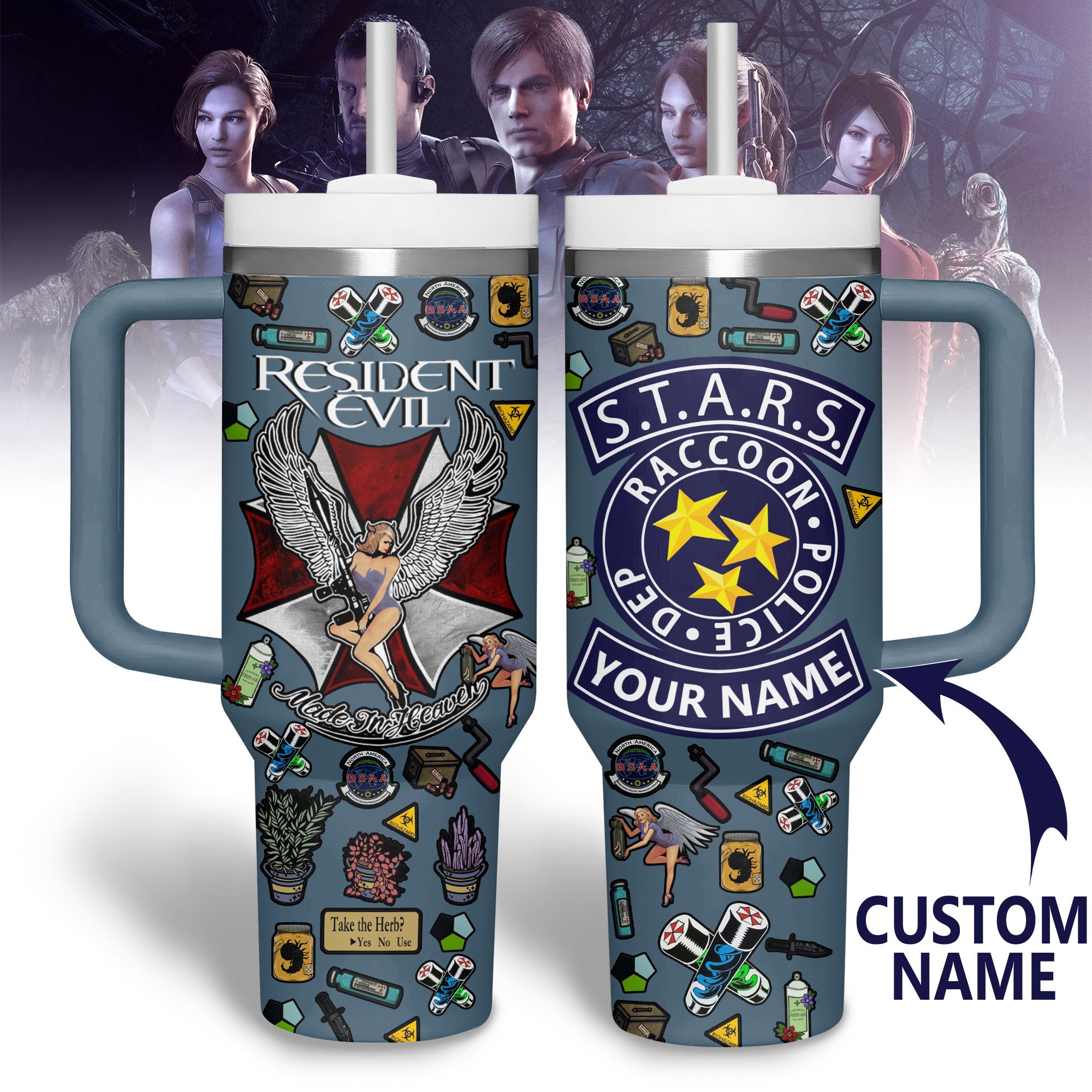 Resident Evil Games Custom Stanley Quencher 40oz Stainless Steel Tumbler With Handle
