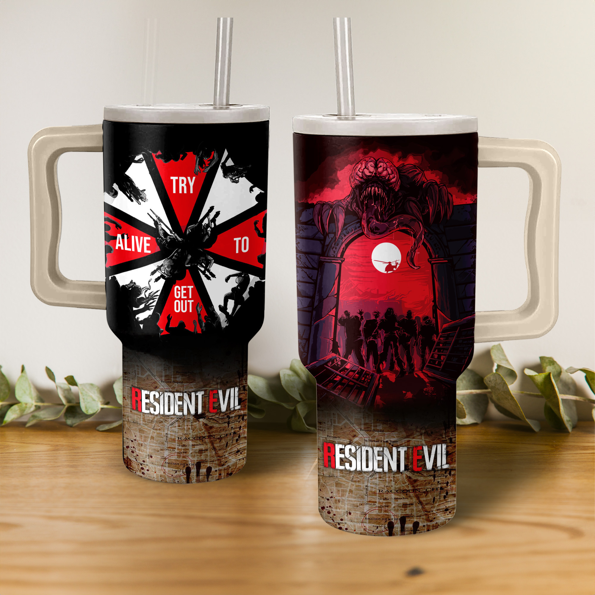 Resident Evil Games Custom Stanley Quencher 40oz Stainless Steel Tumbler With Handle