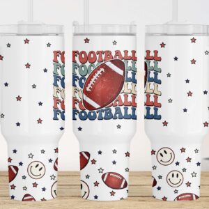 Retro American Football Custom Stanley Quencher 40oz Stainless Steel Tumbler With Handle