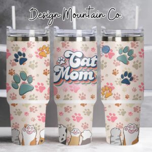 Retro Cat Custom Stanley Quencher 40oz Stainless Steel Tumbler With Handle