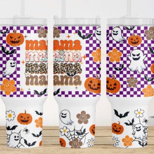 Retro Checkered Halloween Mama Custom Stanley Quencher 40oz Stainless Steel Tumbler With Handle
