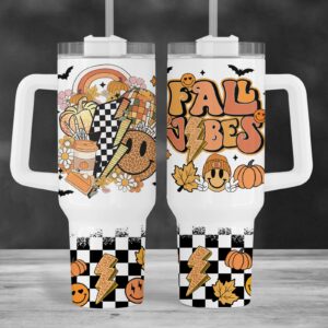 Retro Fall Vibes Custom Stanley Quencher 40oz Stainless Steel Tumbler With Handle