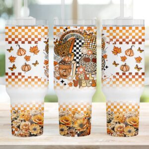 Retro Fall Vibes Custom Stanley Quencher 40oz Stainless Steel Tumbler With Handle