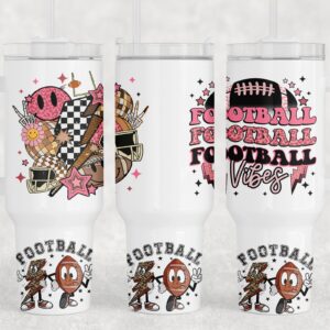 Retro Football Vibes Custom Stanley Quencher 40oz Stainless Steel Tumbler With Handle