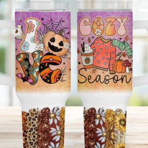 Retro Halloween Cozy Season Custom Stanley Quencher 40oz Stainless Steel Tumbler With Handle