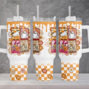 Retro Halloween Cute Ghost Custom Stanley Quencher 40oz Stainless Steel Tumbler With Handle