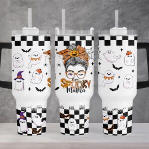 Retro Halloween Spooky Mama Custom Stanley Quencher 40oz Stainless Steel Tumbler With Handle