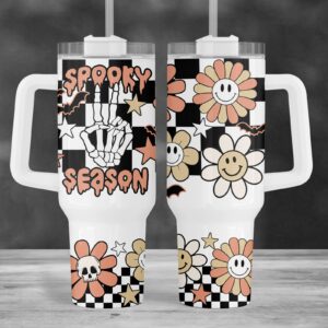 Retro Halloween Spooky Season Custom Stanley Quencher 40oz Stainless Steel Tumbler With Handle