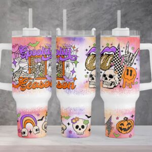 Retro Halloween Spooky Season Custom Stanley Quencher 40oz Stainless Steel Tumbler With Handle