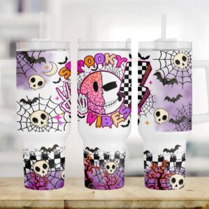 Retro Halloween Spooky Vibes Custom Stanley Quencher 40oz Stainless Steel Tumbler With Handle