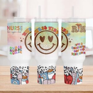 Retro Nurse Vibes Custom Stanley Quencher 40oz Stainless Steel Tumbler With Handle