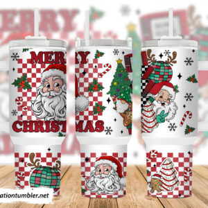 Retro Santa Claus Custom Stanley Quencher 40oz Stainless Steel Tumbler With Handle
