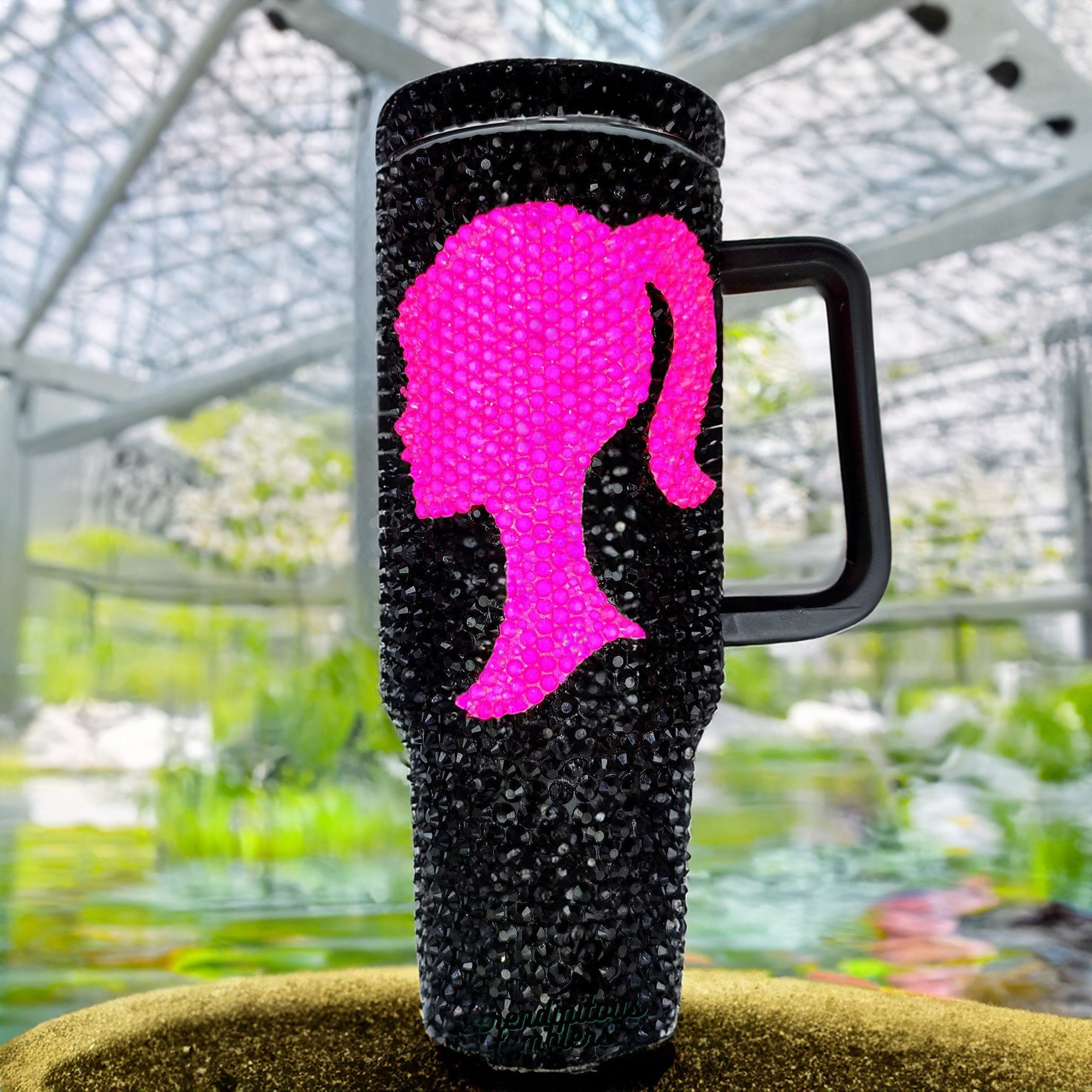 Rhinestone Bling Barbie Doll Cartoon Custom Stanley Quencher 40oz Stainless Steel Tumbler With Handle