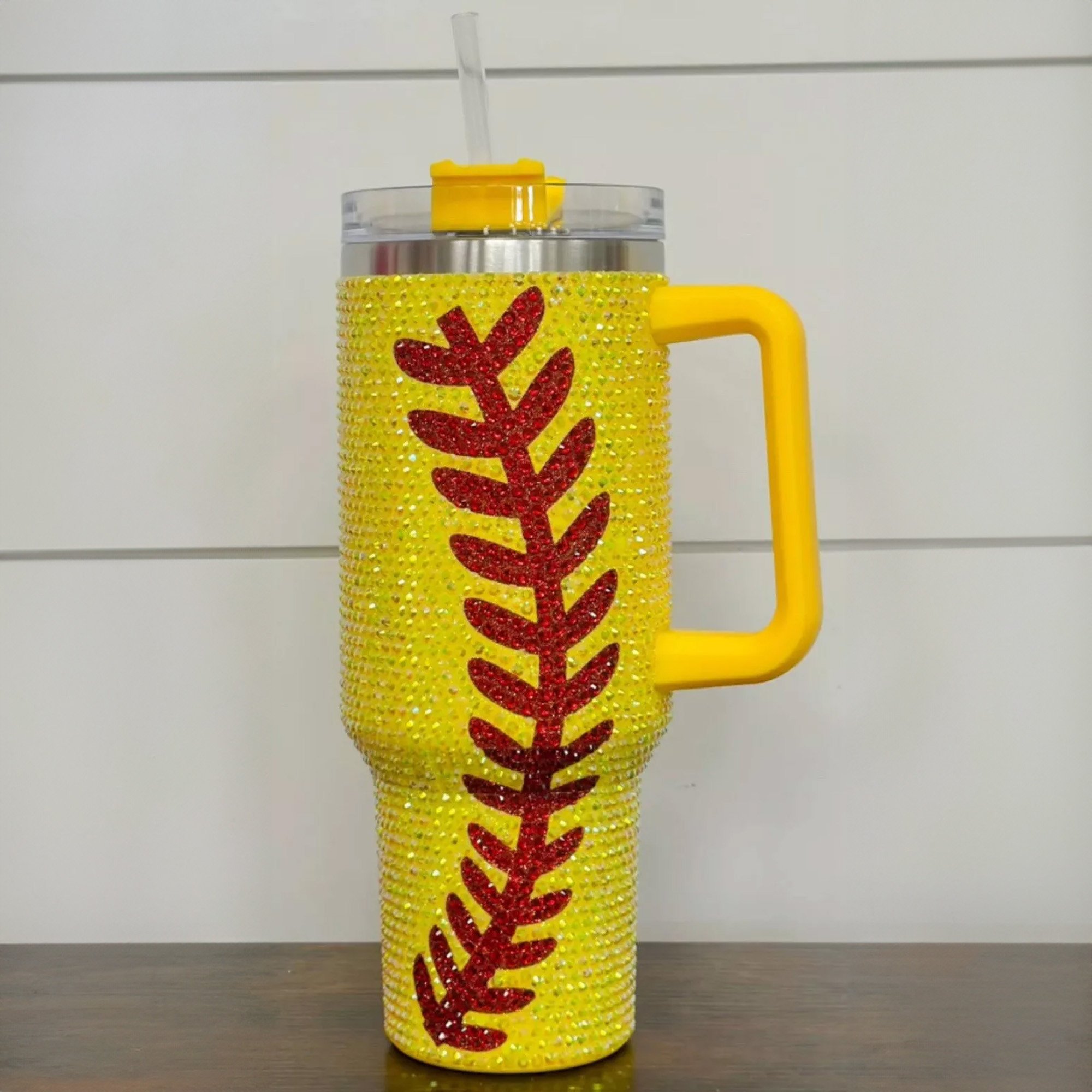 Rhinestone Bling Baseball MLB Custom Stanley Quencher 40oz Stainless Steel Tumbler With Handle