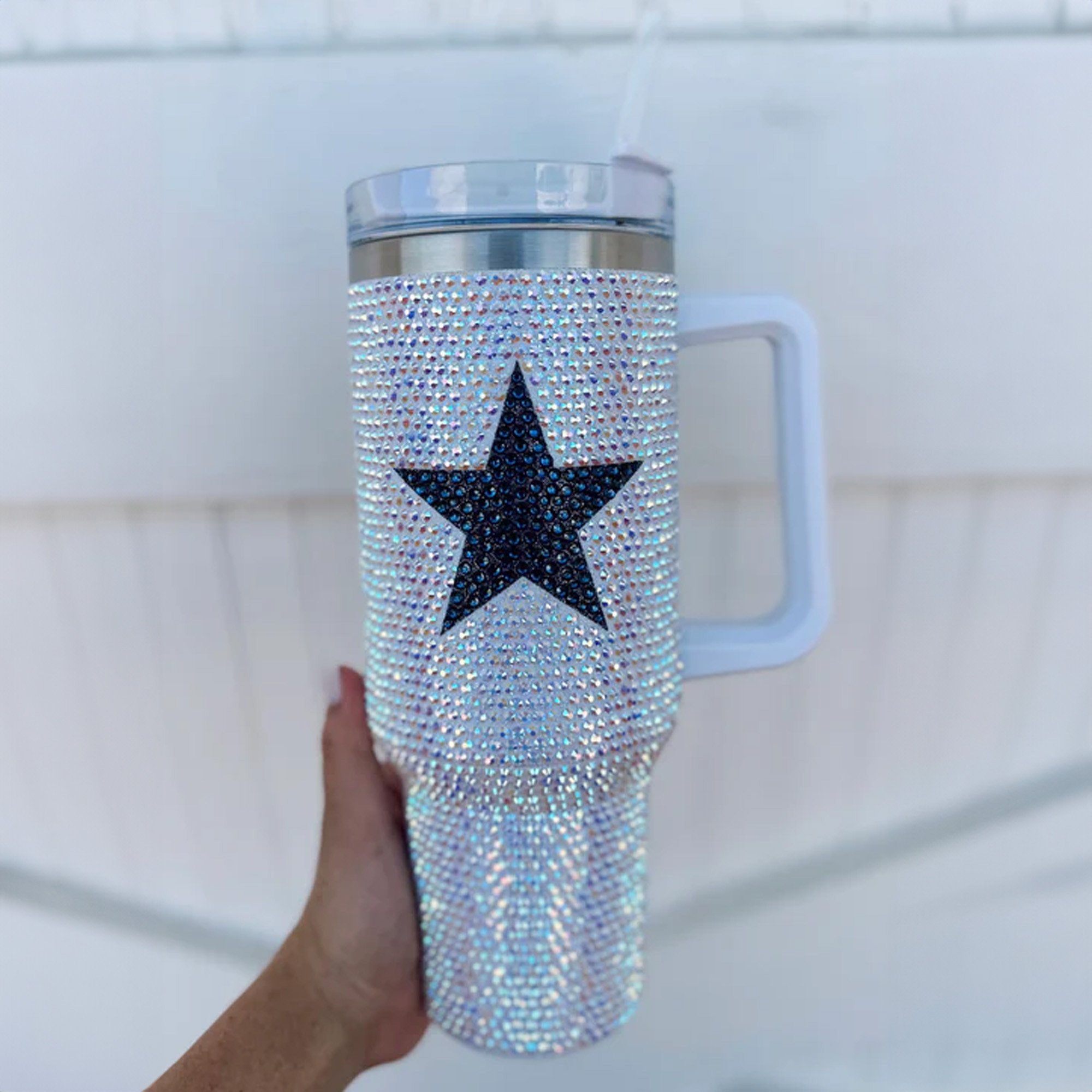 Rhinestone Bling Dallas Cowboys NFL Custom Stanley Quencher 40oz Stainless Steel Tumbler With Handle