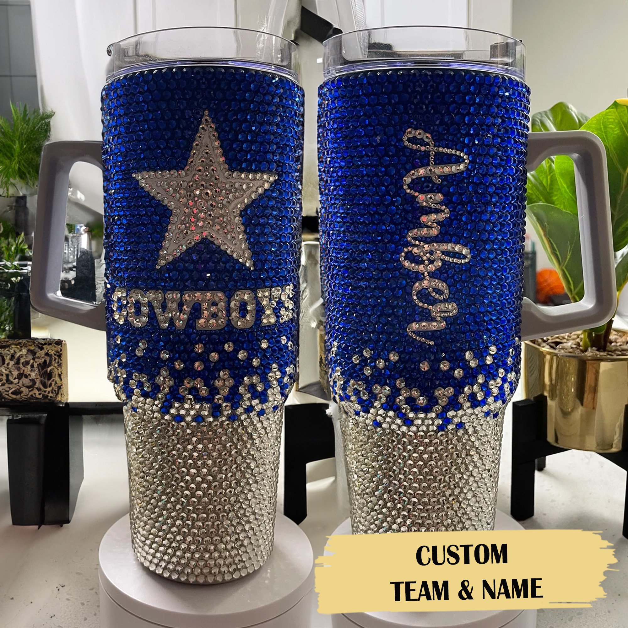 Rhinestone Bling Dallas Cowboys NFL Custom Stanley Quencher 40oz Stainless Steel Tumbler With Handle