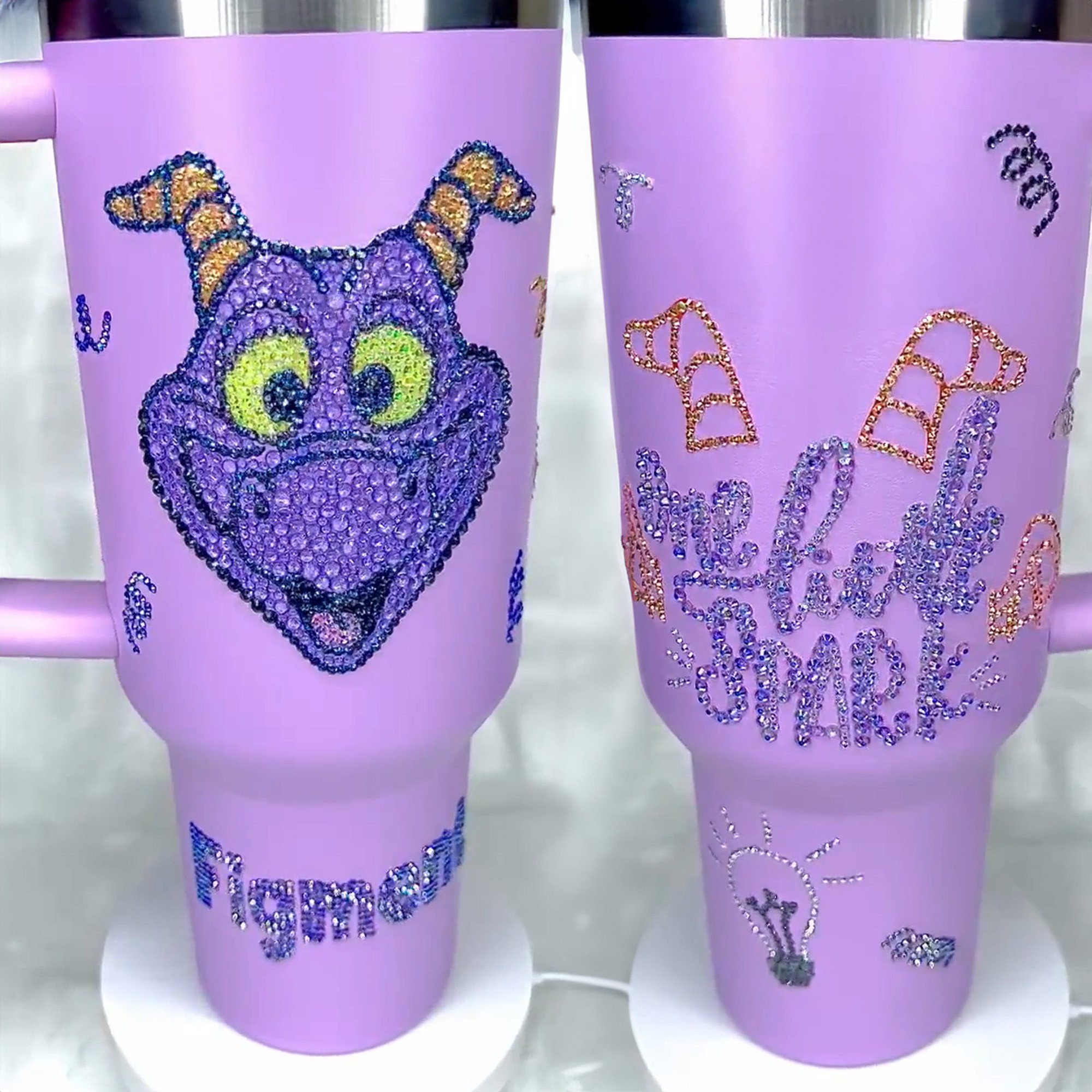 Rhinestone Bling Figment Dragon Cartoon Custom Stanley Quencher 40oz Stainless Steel Tumbler With Handle