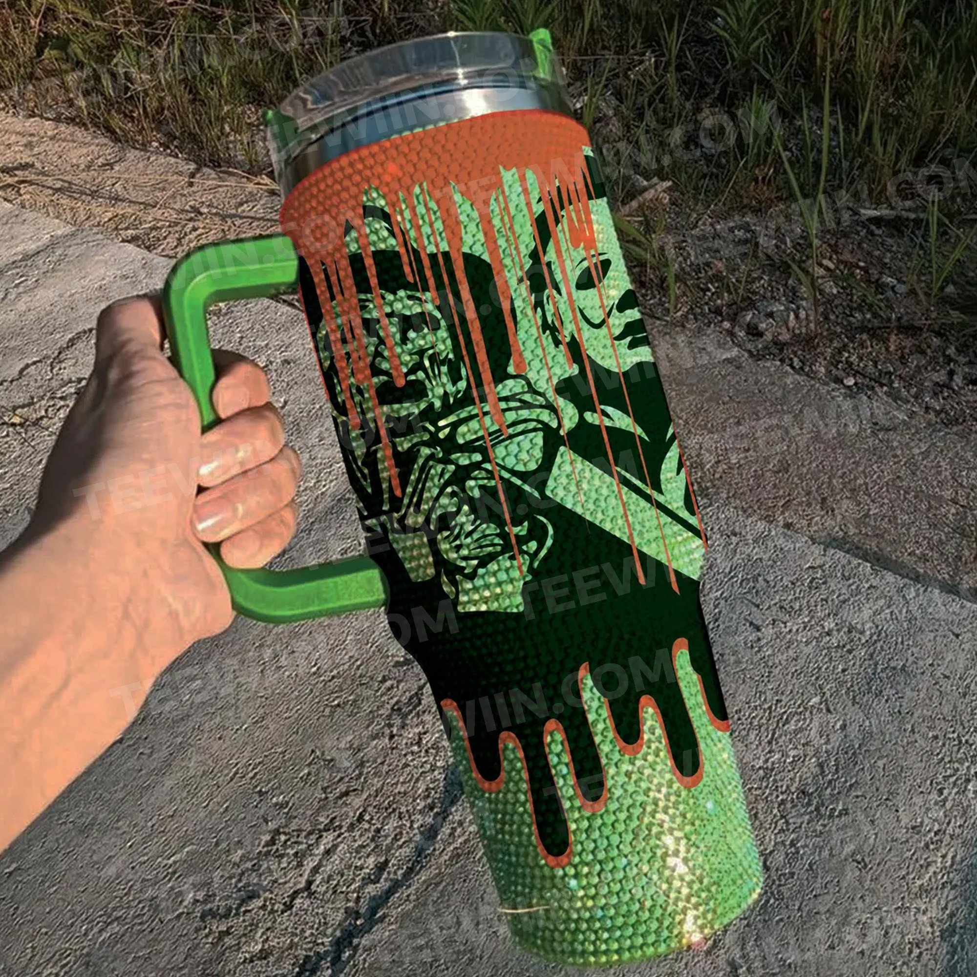 Rhinestone Bling Halloween Horror Characters Movies Custom Stanley Quencher 40oz Stainless Steel Tumbler With Handle