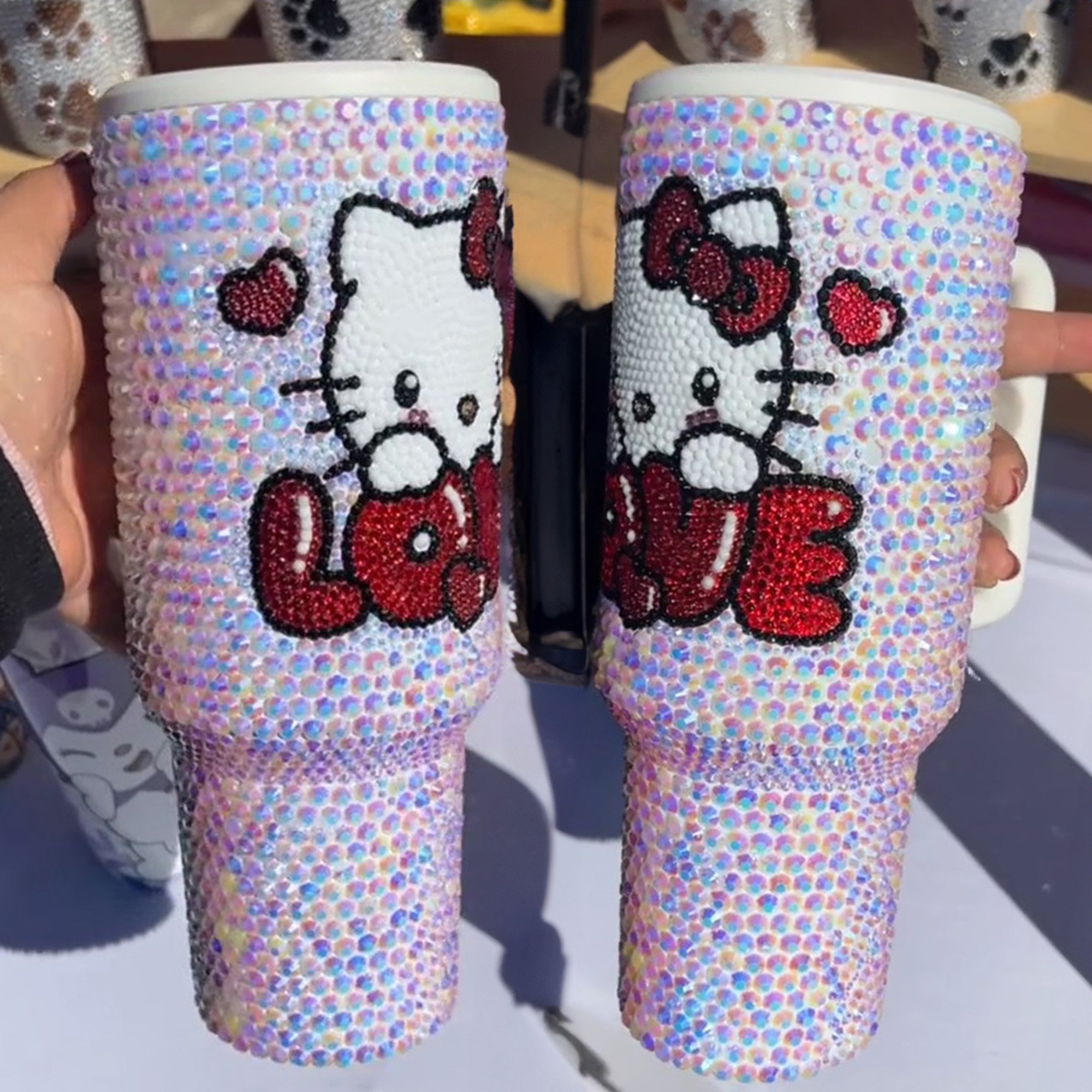 Rhinestone Bling Hello Kitty Cartoon Custom Stanley Quencher 40oz Stainless Steel Tumbler With Handle