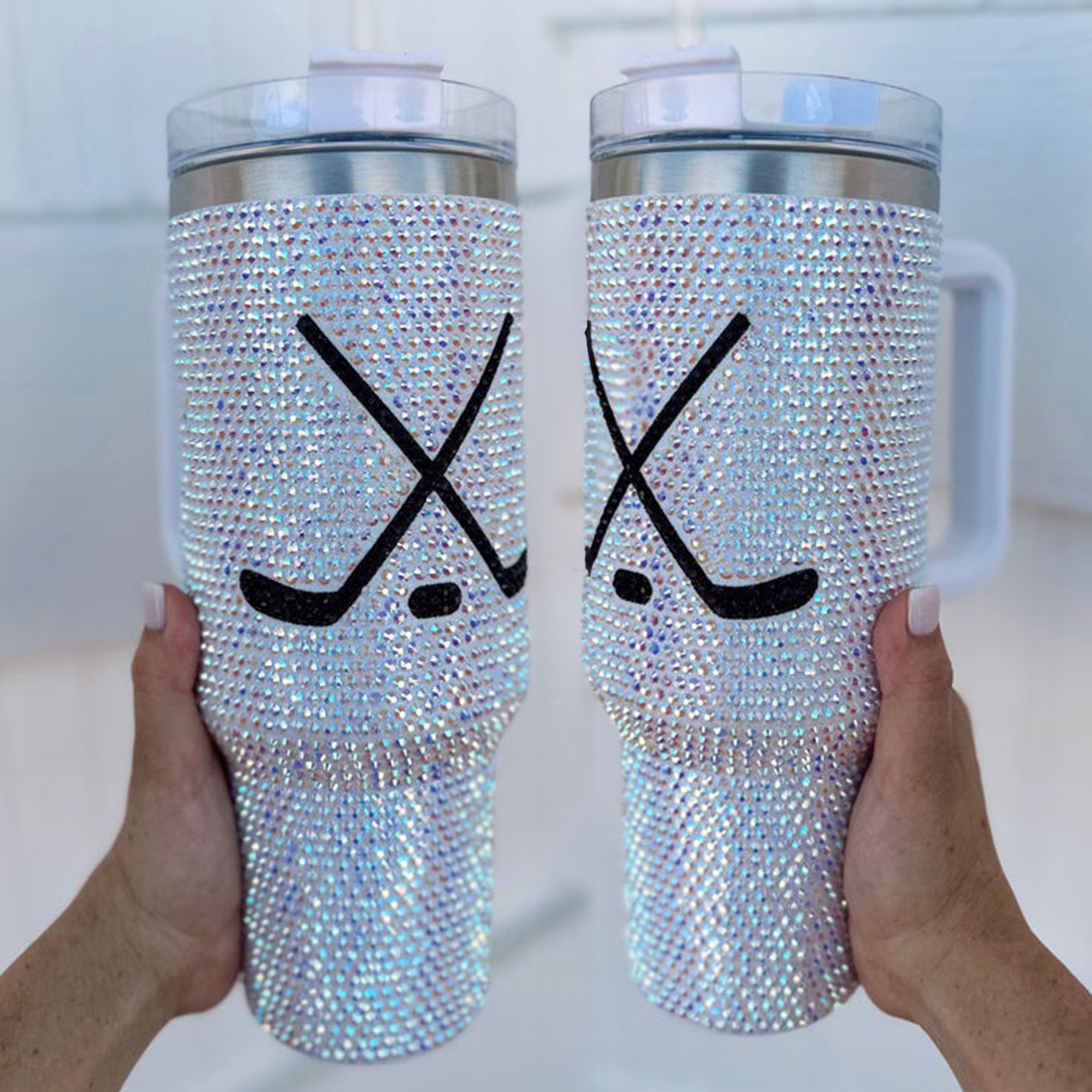 Rhinestone Bling Hockey NHL Custom Stanley Quencher 40oz Stainless Steel Tumbler With Handle
